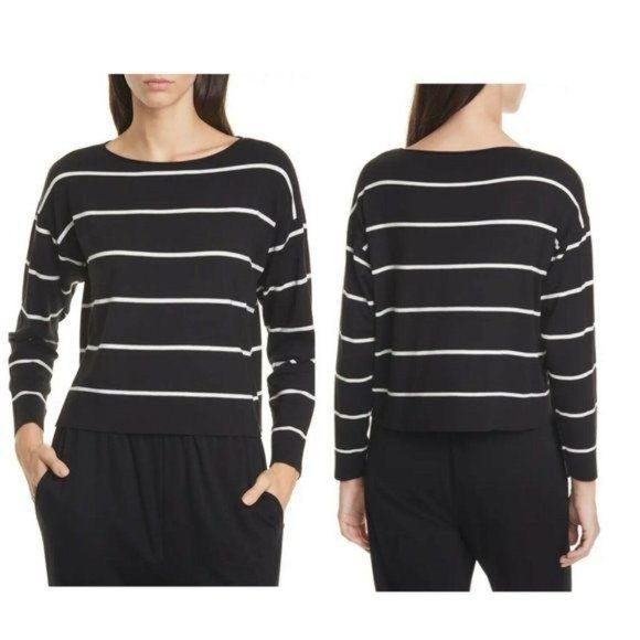 Eileen Fisher Black Striped Oversized Sweater
